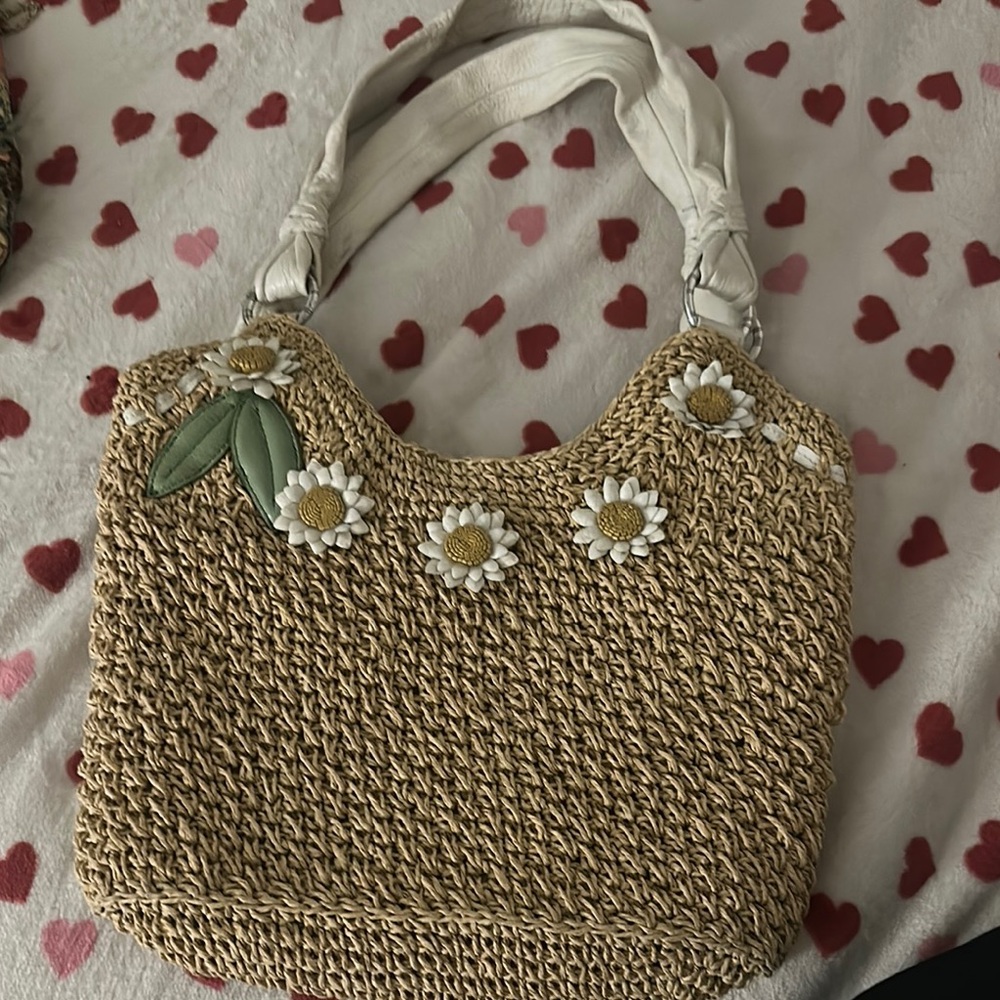 Floral Woven Tan Bag